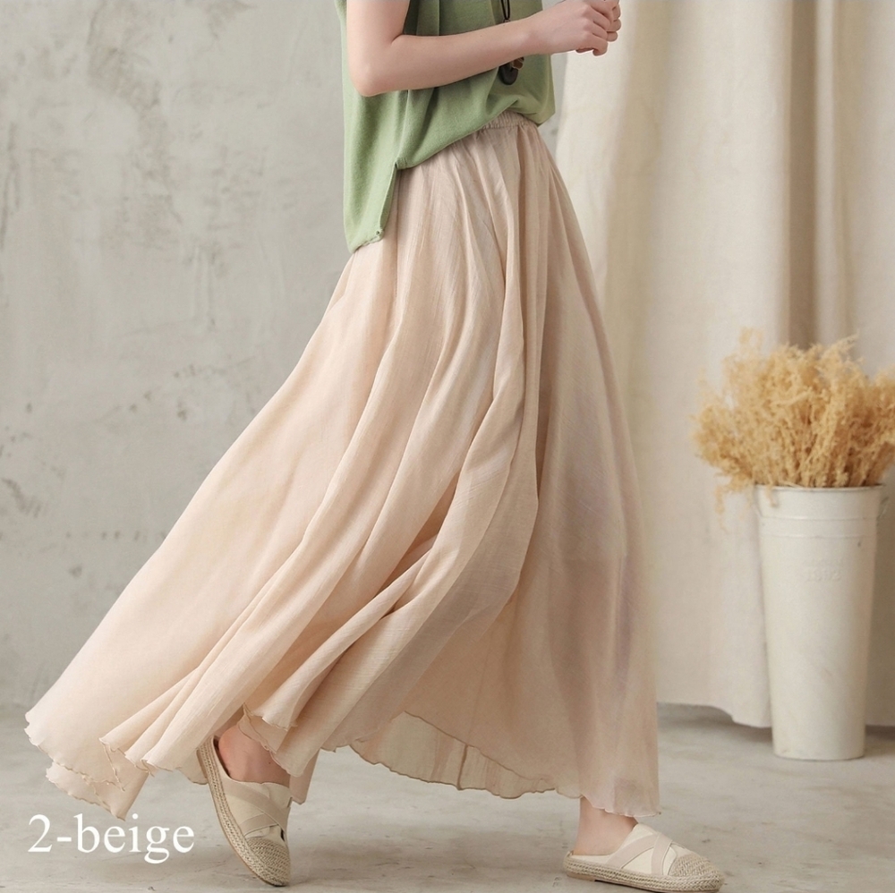 Women's Linen Cotton Flowy Maxi Skirt Beige